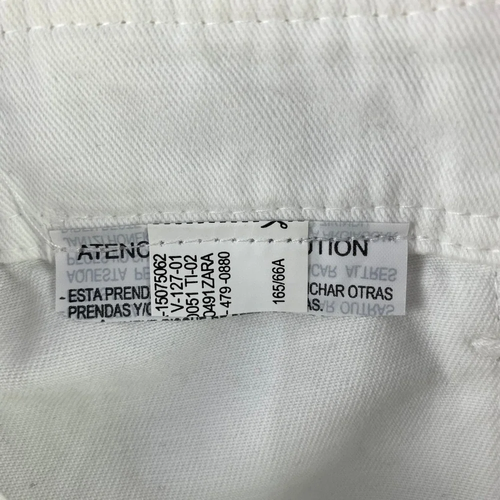 Zara Cargo Pants Women 4 White Straight Leg Utility Pockets High Rise Loose Fit